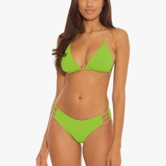 Becca  Bikini Top womens small Jessica Reversible Banded Halter Green and Pink - Picture 1 of 9